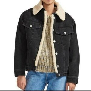 Maje shearling denim jacket in size 40 us M